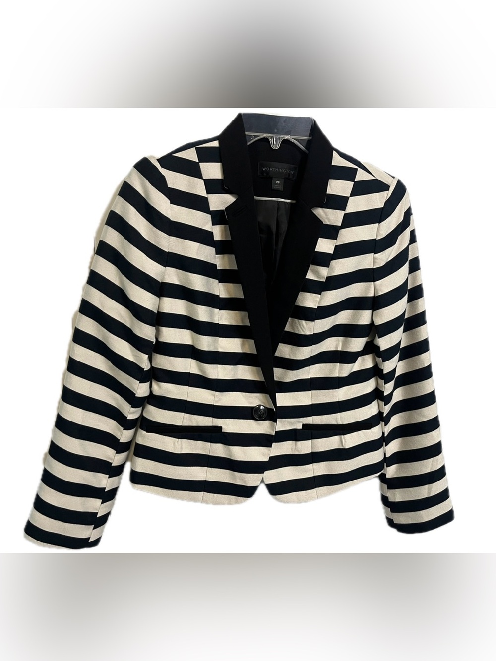 Worthington Black & White Bold Striped Blazer Jacket Petite Small PS